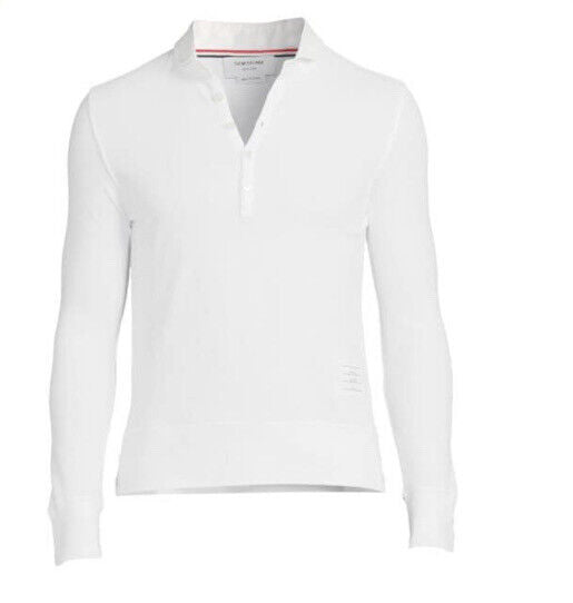 Neu mit Etikett: Thom Browne Herren-Poloshirt, einfarbig, langärmelig, schmale Passform, Weiß, Größe 1 (S)