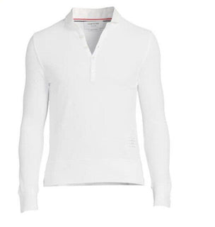 NWT Thom Browne Мужская однотонная приталенная рубашка-поло с длинными рукавами, белая, размер 1 (S)