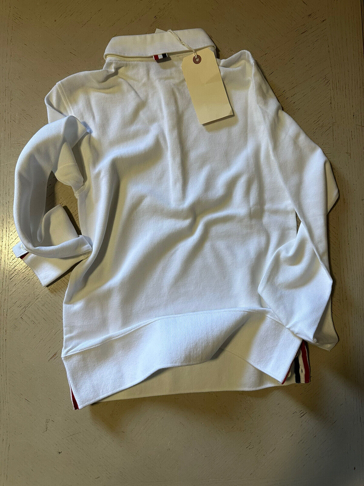 NWT Thom Browne Мужская однотонная приталенная рубашка-поло с длинными рукавами, белая, размер 1 (S)