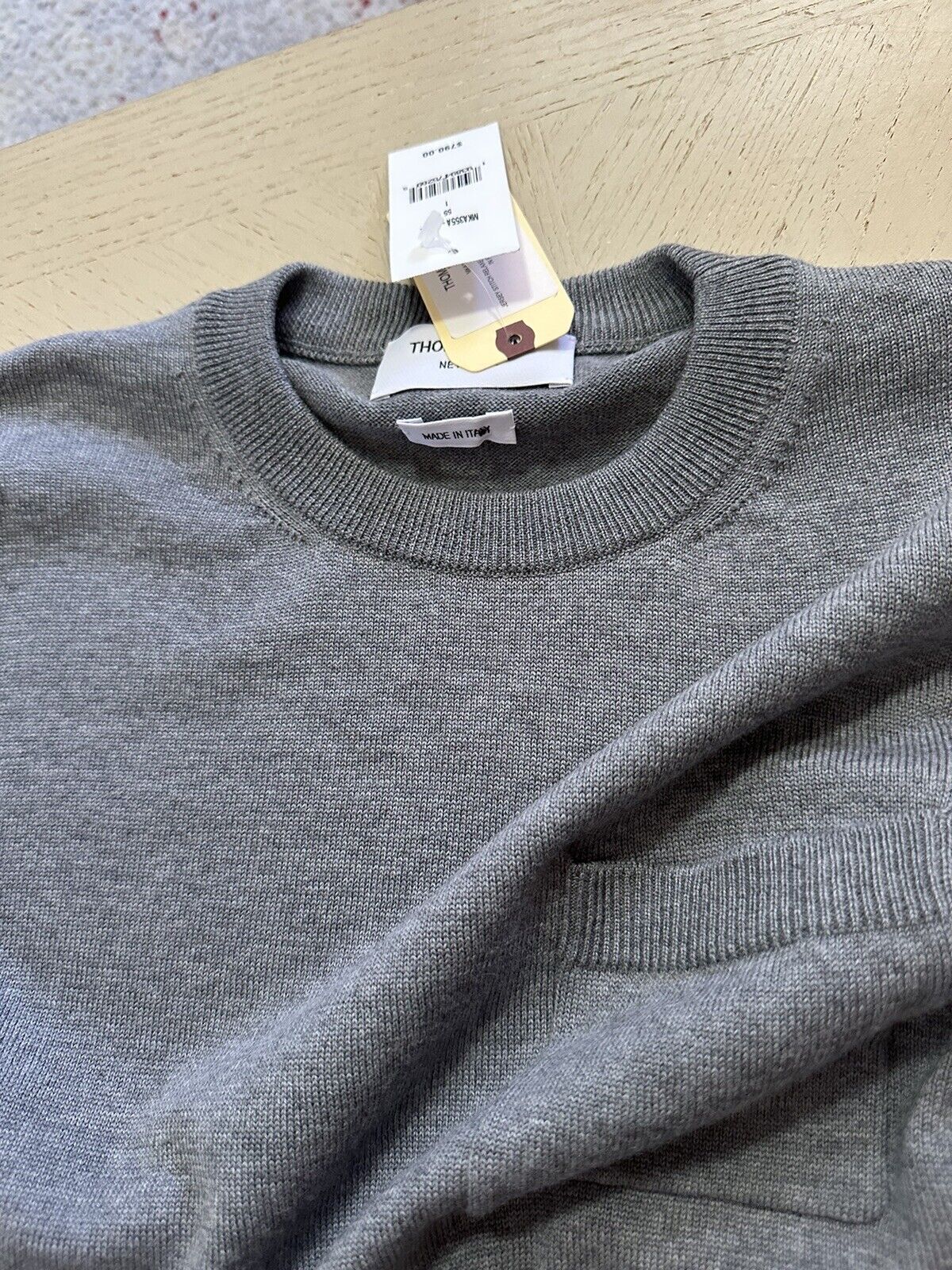 NWT Thom Browne Men’s Heathered Merino Wool Sweater Gray Size 1 ( S )