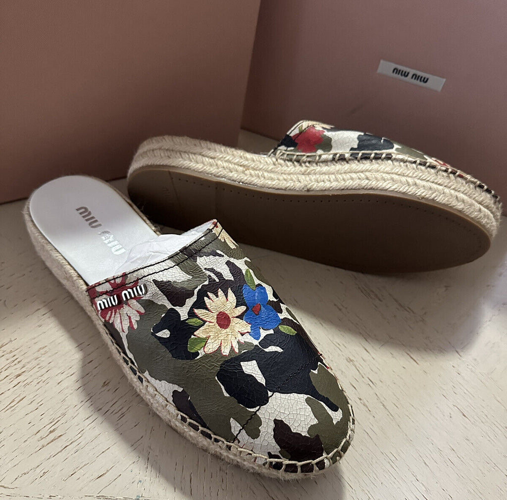 NIB MIU MIU Women Leather Embellished Espadrille Sandal 10 US/40 Eu Italy