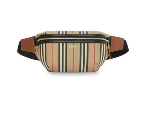 New Burberry Sonny Icon Stripe E-Canvas Belt Bag Color ARCHIVE BEIGE One Size