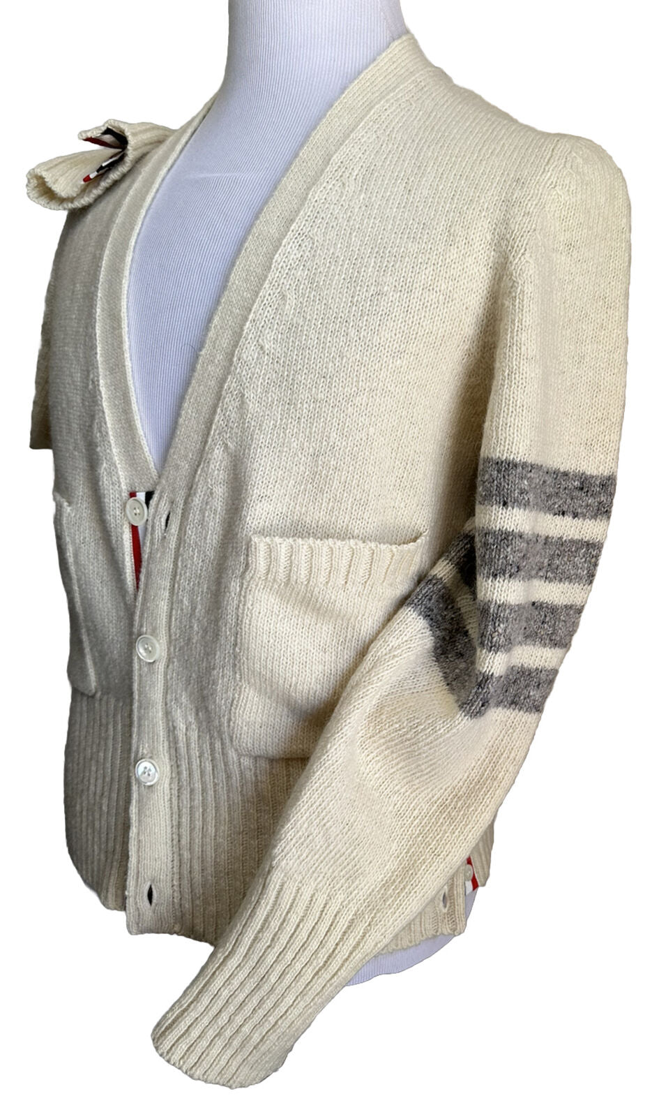 NWT $950 Thom Browne Men’s 4 Bar Wool & Mohair Cardigan Sweater 3 ( L ) Italy