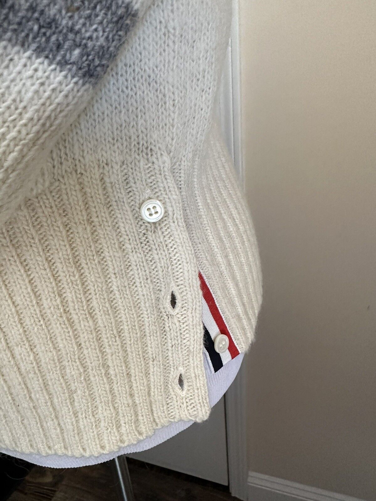 NWT $950 Thom Browne Men’s 4 Bar Wool & Mohair Cardigan Sweater 3 ( L ) Italy