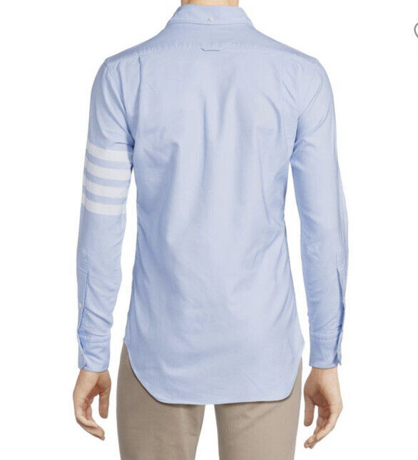 NWT Thom Browne Мужская рубашка в полоску с длинным рукавом с 4 полосками, синяя, размер 2 (M)