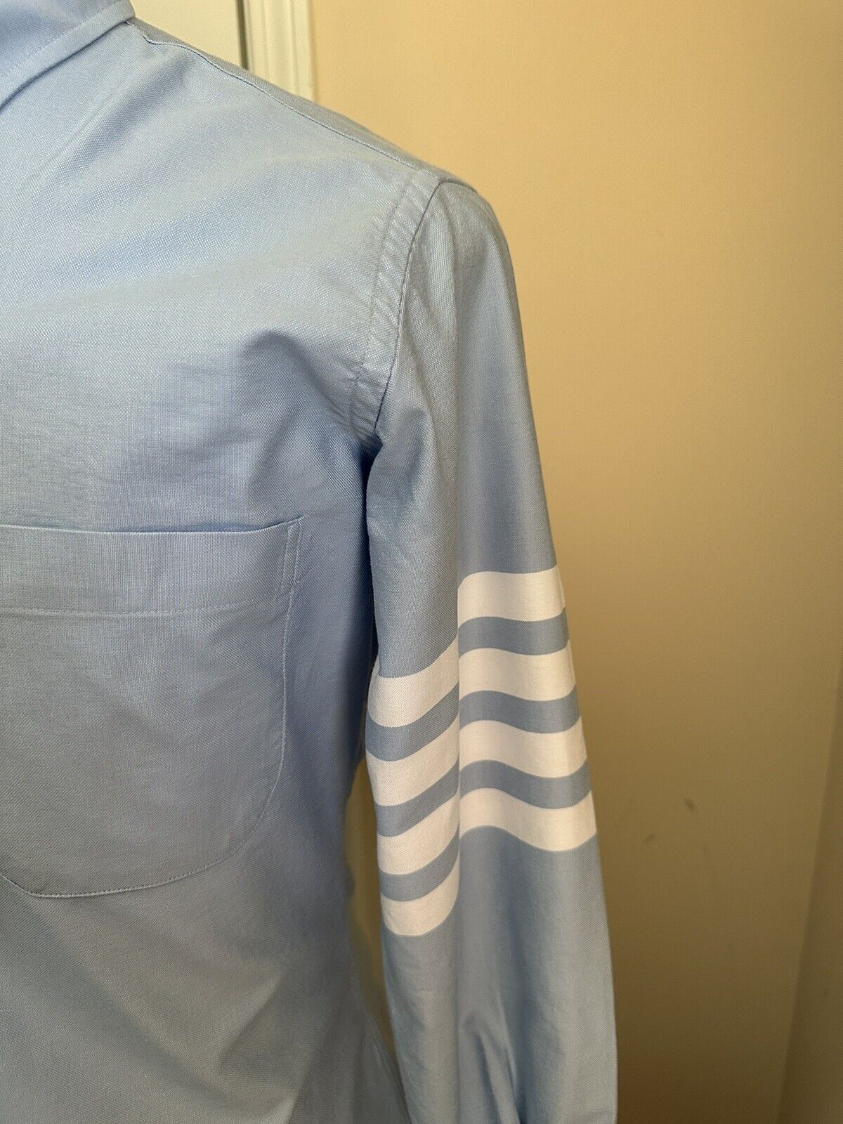 NWT Thom Browne Men's 4-Bar Striped Long Sleeve Shirt Blue Size 2 ( M )