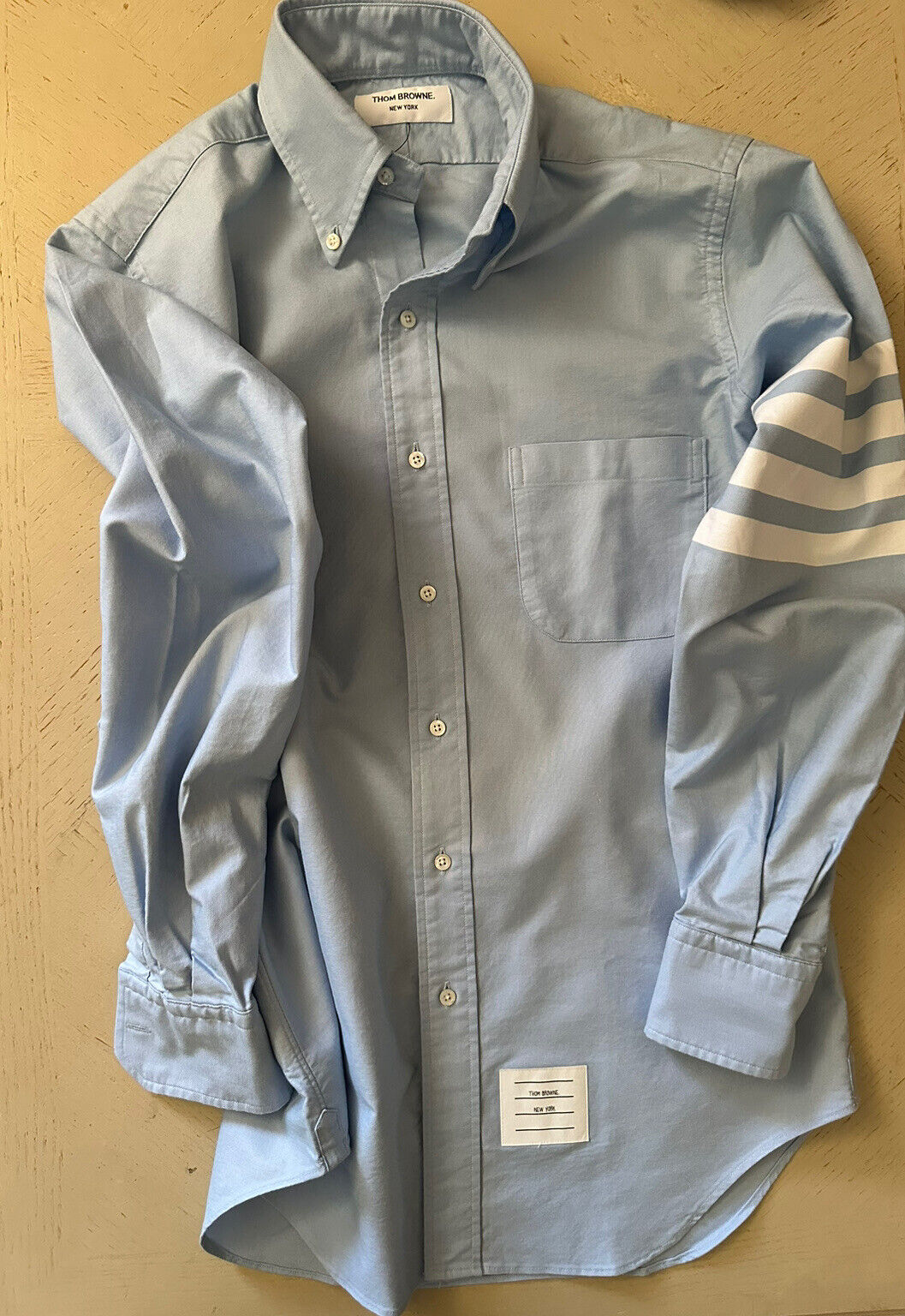 NWT Thom Browne Мужская рубашка в полоску с длинным рукавом с 4 полосками, синяя, размер 2 (M)