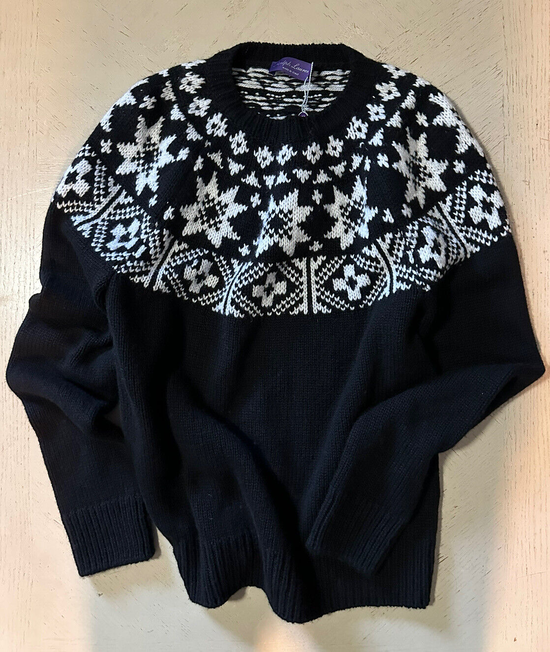 NWT $1650 Ralph Lauren Purple Label Мужской кашемировый свитер с круглым вырезом Черный S Италия