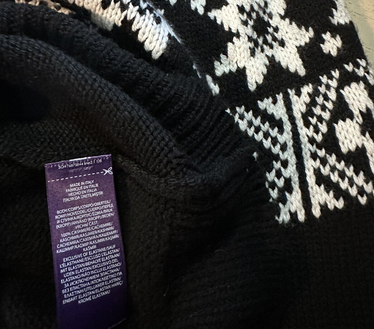 NWT $1650 Ralph Lauren Purple Label Мужской кашемировый свитер с круглым вырезом Черный S Италия