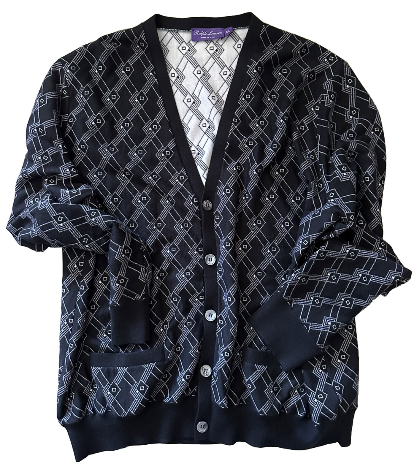 NWT $1695 Ralph Lauren Purple Label Men Cardigan  Cashmere Sweater Black XXL Ita