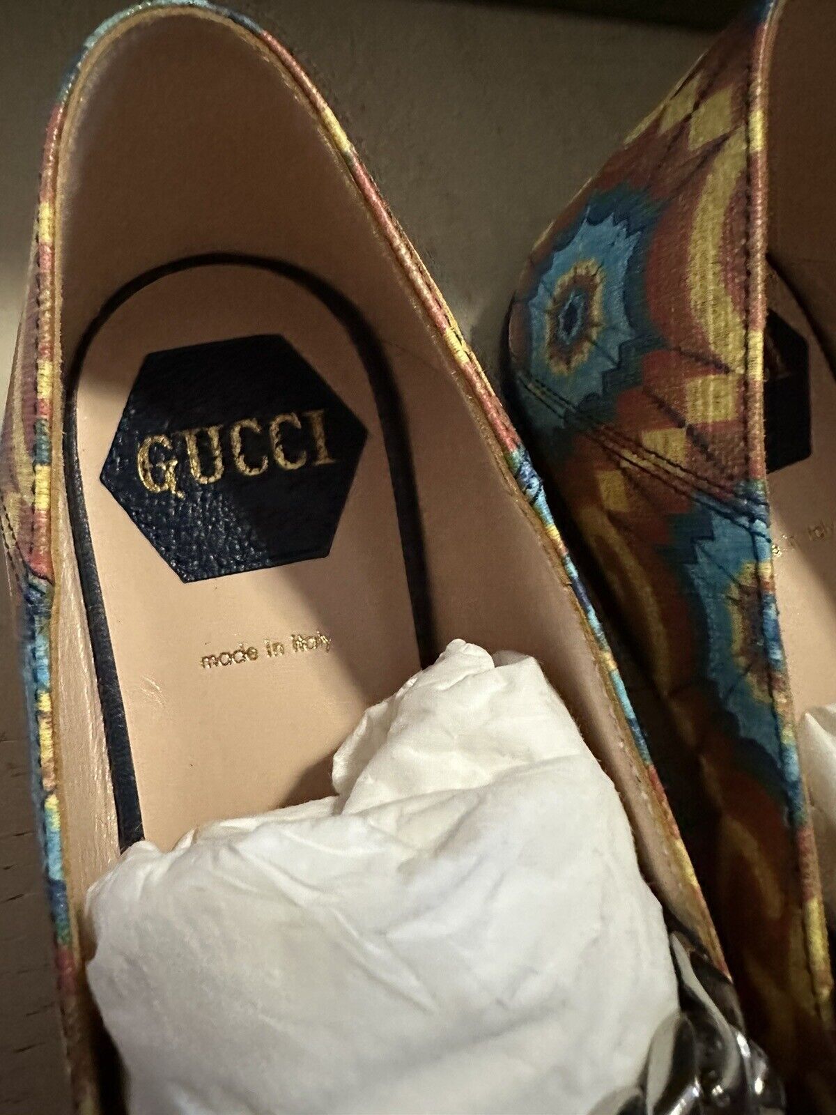 NIB Gucci Женские туфли-лодочки на плоской подошве с логотипом GG Синий/Оранжевый 7 US/37 EU 680953