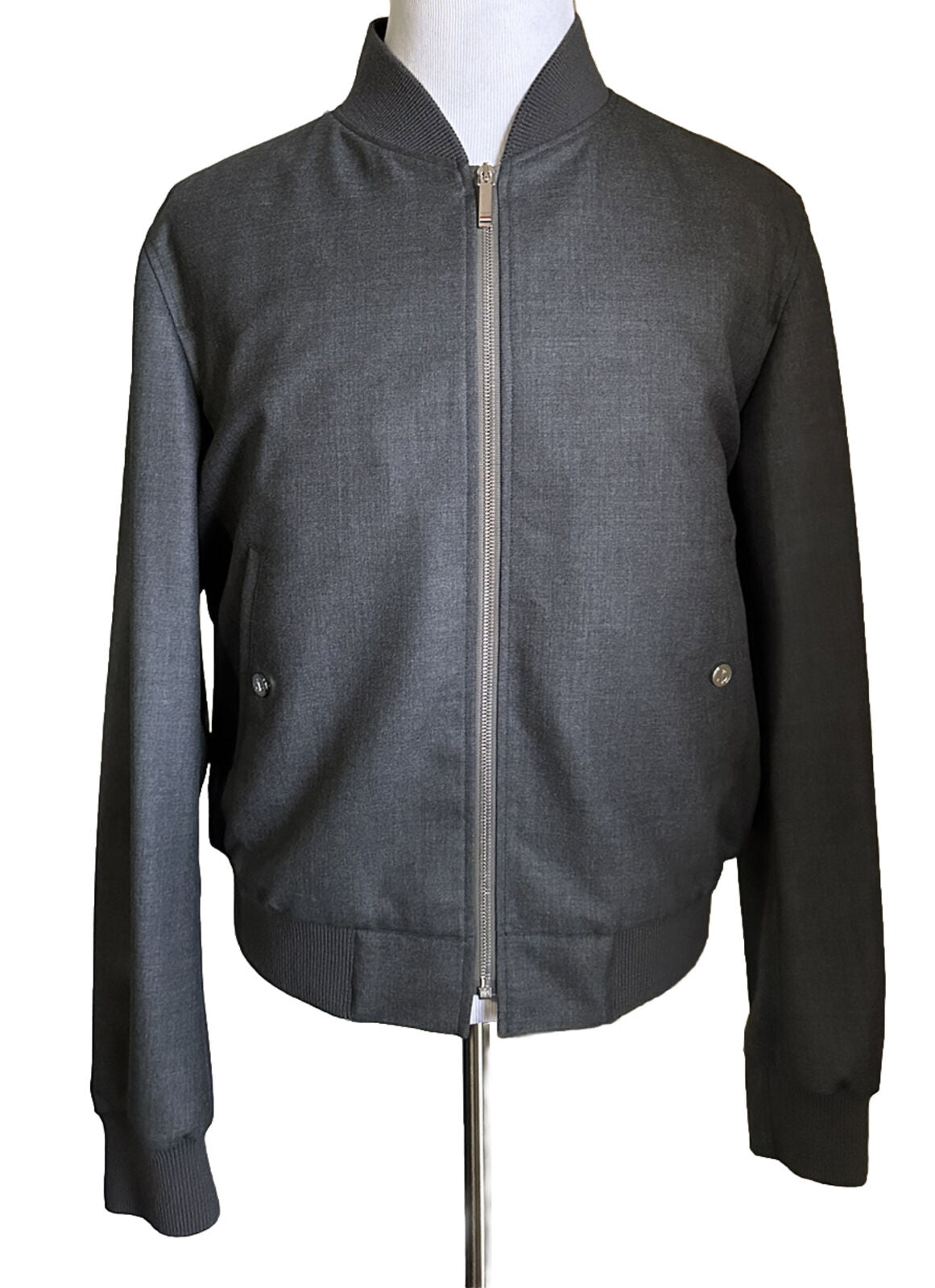 Neu 1390 $ Thom Browne Herren-Bomberjacke aus Woll-Twill, DK-Grau, Größe 3 (L)