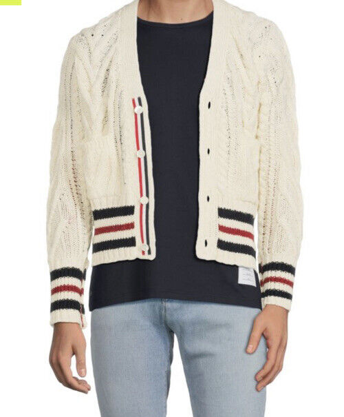 NWT Thom Browne Men Open Knit Wool Blend Cardigan Sweater White M ( 2 ) Ireland