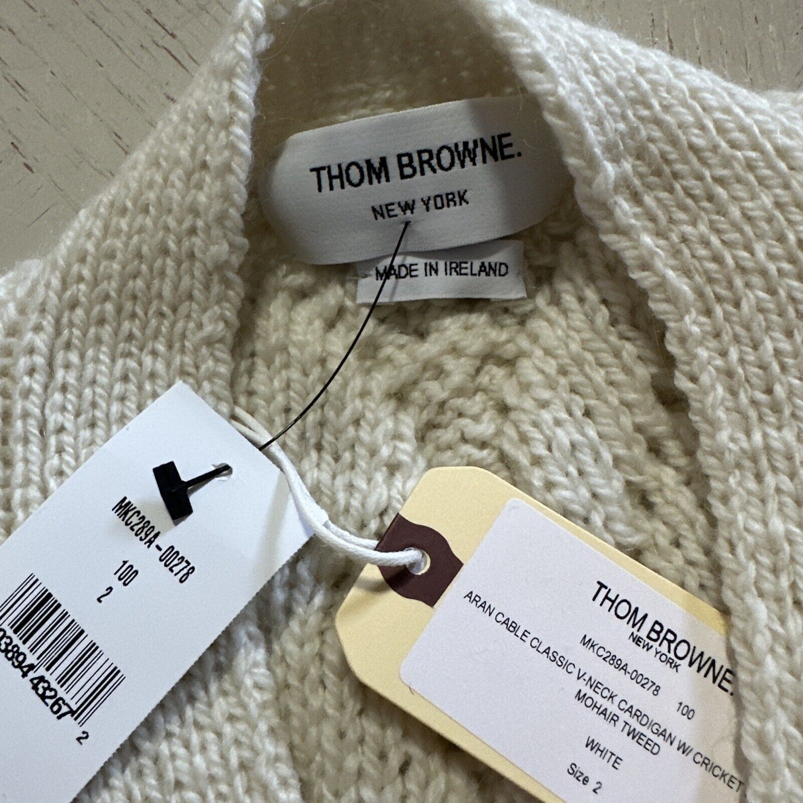 Neu mit Etikett: Thom Browne Herren-Cardigan aus offener Strickwolle-Mischung, Weiß, M (2), Irland