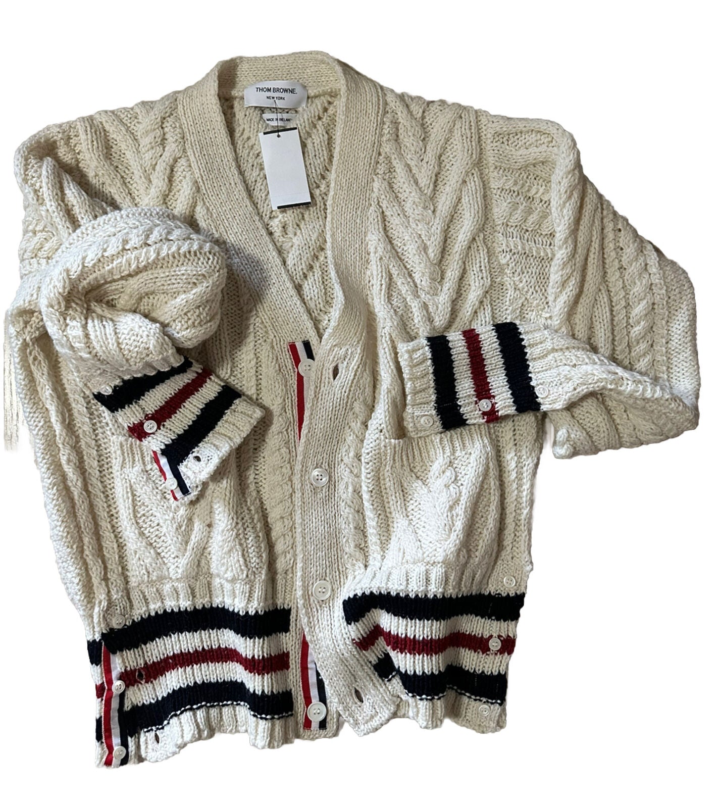 NWT Thom Browne Men Open Knit Wool Blend Cardigan Sweater White M ( 2 ) Ireland