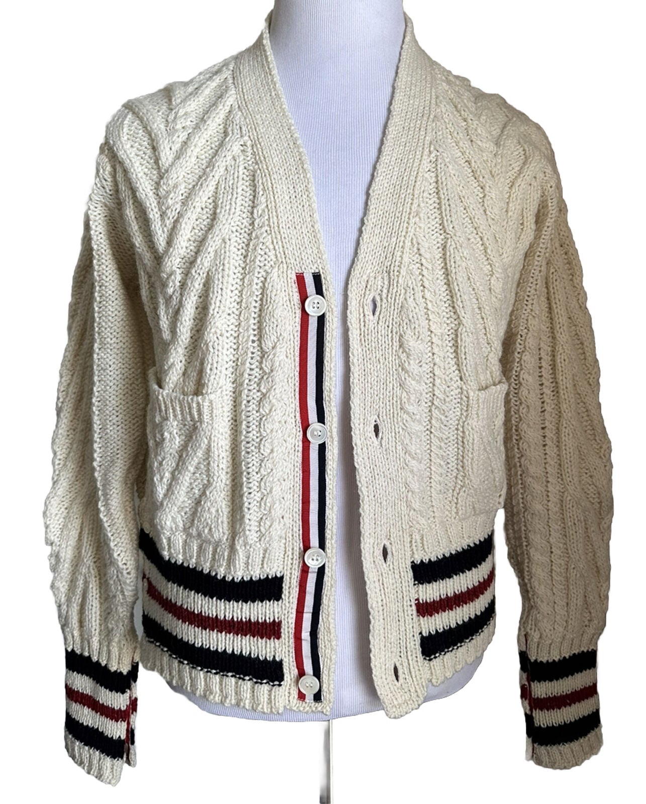 NWT Thom Browne Men Open Knit Wool Blend Cardigan Sweater White M ( 2 ) Ireland