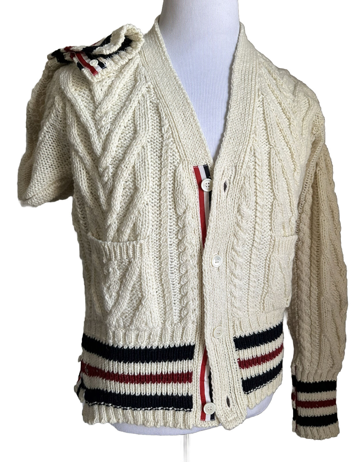 NWT Thom Browne Men Open Knit Wool Blend Cardigan Sweater White M ( 2 ) Ireland