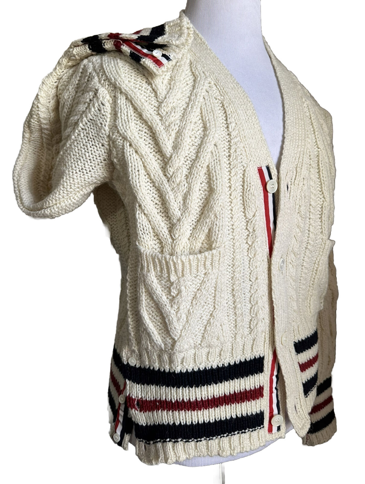 NWT Thom Browne Men Open Knit Wool Blend Cardigan Sweater White M ( 2 ) Ireland