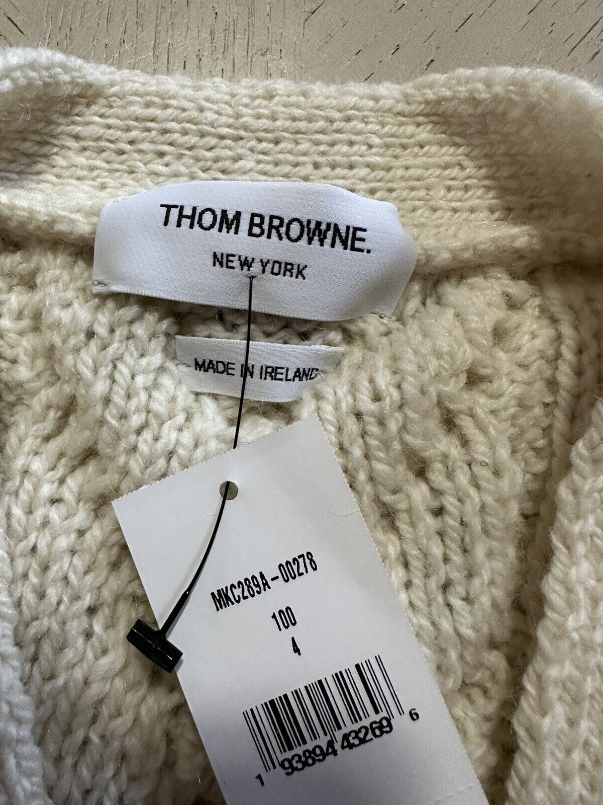 NWT Thom Browne Мужской кардиган открытой вязки из смесовой шерсти, белый XL (4) Ирландия