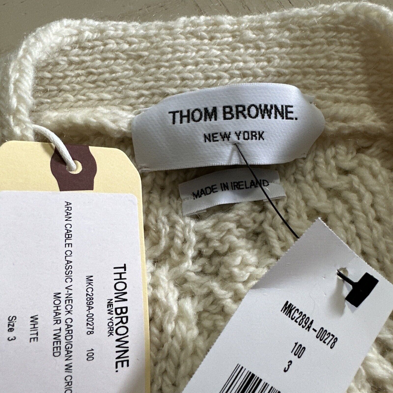 Neu mit Etikett: Thom Browne Herren-Cardigan aus offener Strickwolle-Mischung, Weiß, L (3), Irland