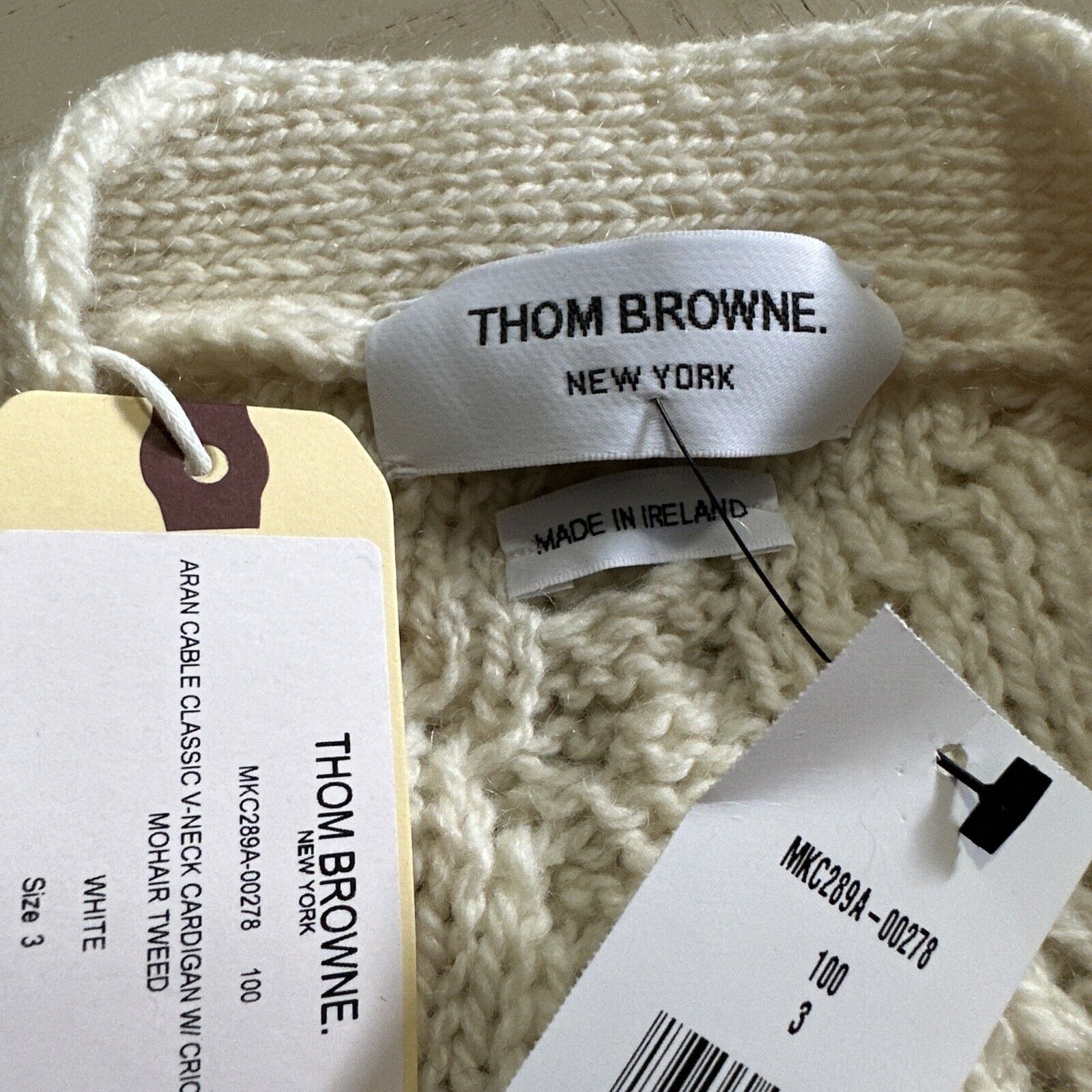 NWT Thom Browne Мужской кардиган открытой вязки из смесовой шерсти, белый L (3) Ирландия