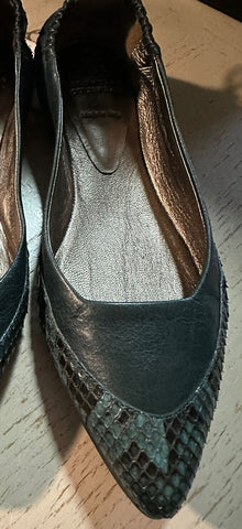 NIB $1095 Brunello Cucinelli Women Python/Leather Ballet Flats Green 7 US/37 Eu