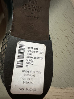 NIB $1095 Brunello Cucinelli Женские балетки из питона/кожи, зеленые 7 США/37 ЕС