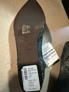NIB $1095 Brunello Cucinelli Женские балетки из питона/кожи, зеленые 7 США/37 ЕС