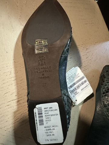 NIB $1095 Brunello Cucinelli Women Python/Leather Ballet Flats Green 7 US/37 Eu
