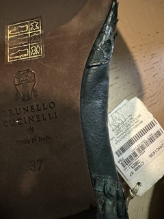 NIB $1095 Brunello Cucinelli Женские балетки из питона/кожи, зеленые 7 США/37 ЕС