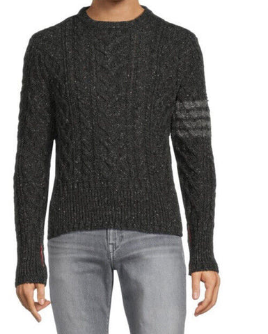 Neu mit Etikett: Thom Browne Herren-Pullover aus Wolle und Mohair mit Zopfmuster, DK Grau, L (3), Irland