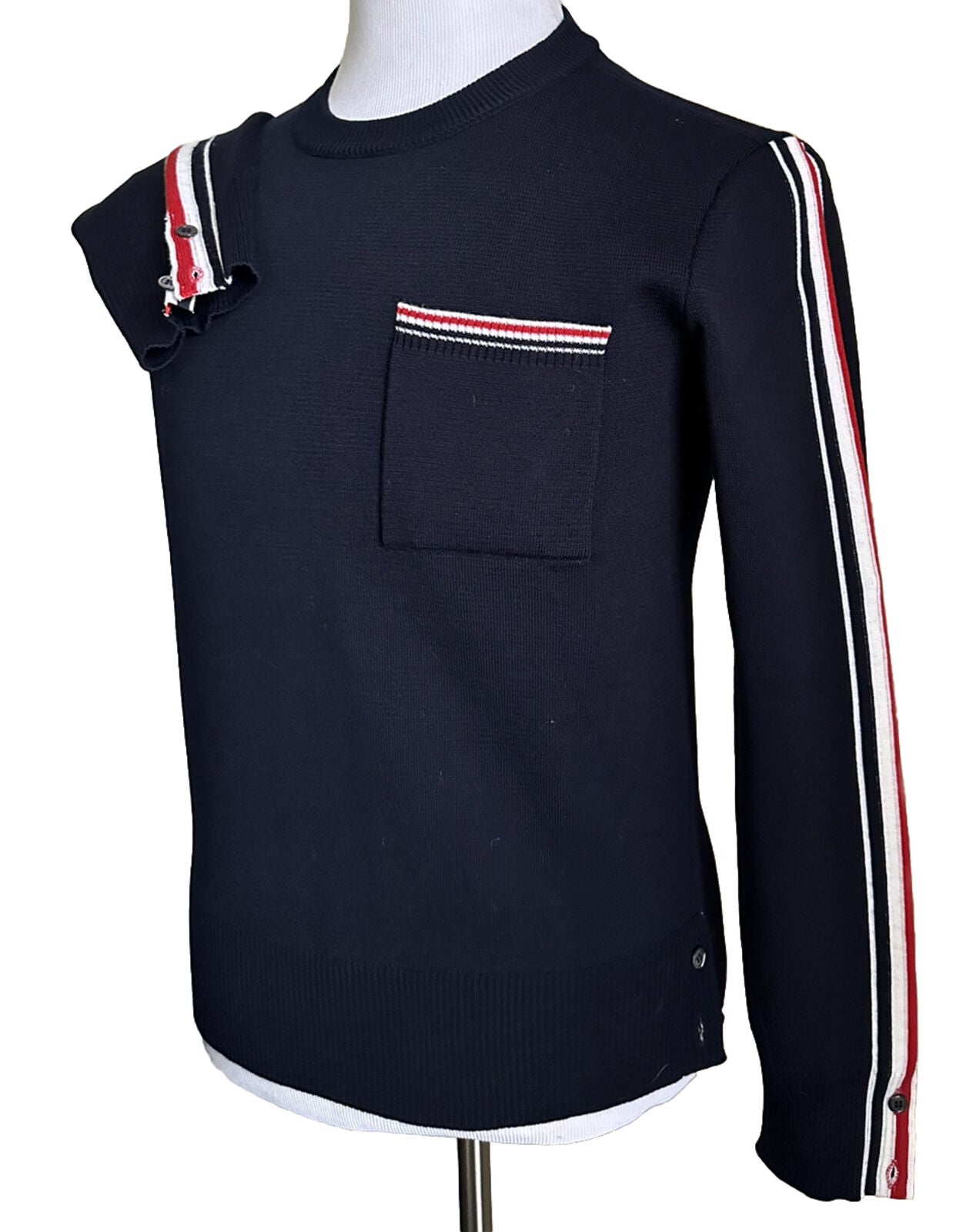 NWT Thom Browne Мужской свитер из смесовой мериносовой шерсти с накладными карманами 1 (S) Италия