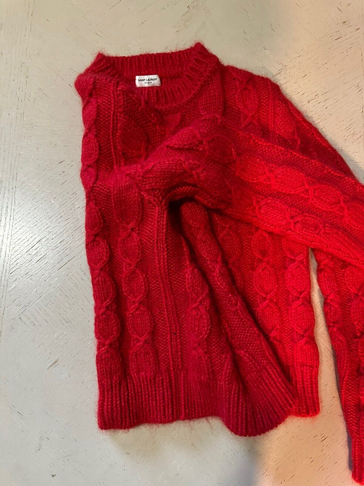 Neu mit Etikett: 1190 $ Saint Laurent Herrenpullover mit Rundhalsausschnitt, Rot, Größe S, Italien