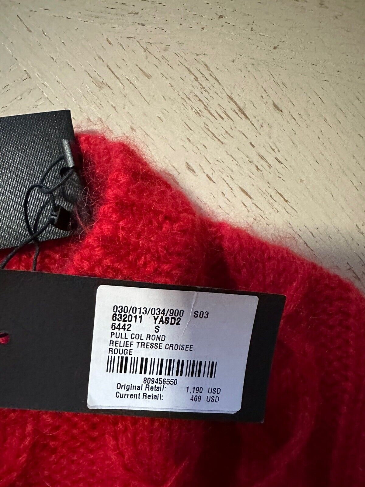 Neu mit Etikett: 1190 $ Saint Laurent Herrenpullover mit Rundhalsausschnitt, Rot, Größe S, Italien