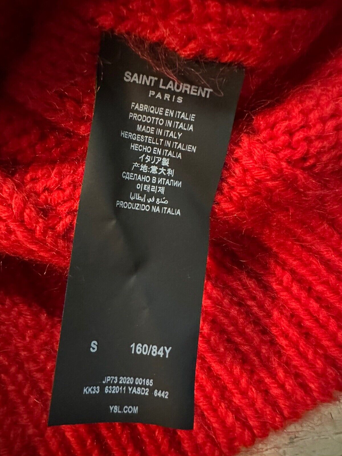 Neu mit Etikett: 1190 $ Saint Laurent Herrenpullover mit Rundhalsausschnitt, Rot, Größe S, Italien