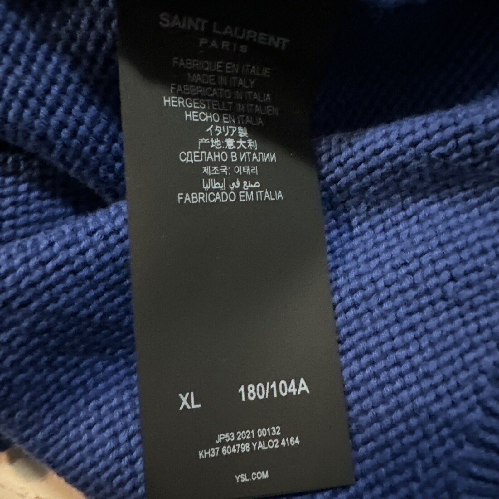 NWT $890 Мужской свитер с круглым вырезом Saint Laurent синий, размер XL, Италия