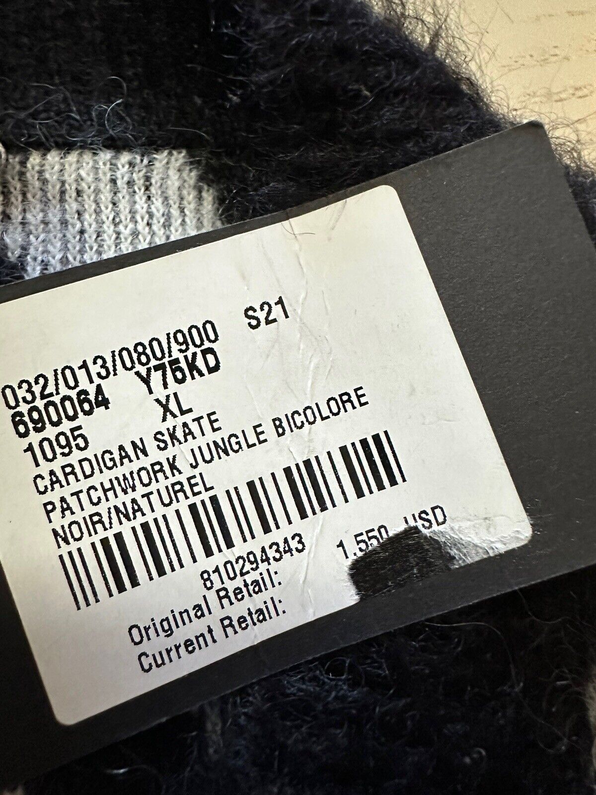 NWT $1550 Мужской кардиган Saint Laurent, свитер для скейтбординга, черный/натуральный, размер XL, Италия