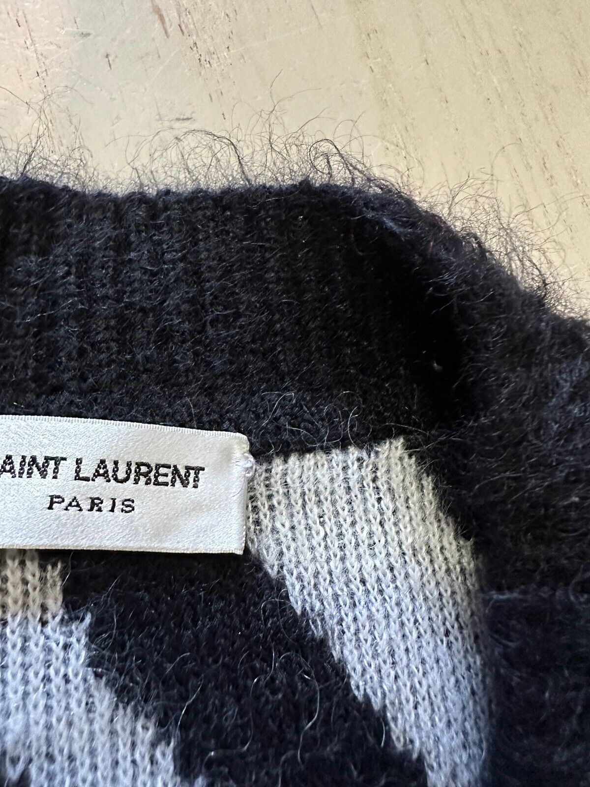 Neu mit Etikett: 1550 $ Saint Laurent Herren-Cardigan-Skate-Pullover Schwarz/Natur Größe XL Italien