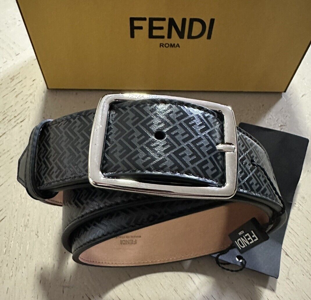 New $590 Fendi Men FF Logo Leather Belt Gray/Black 100/40