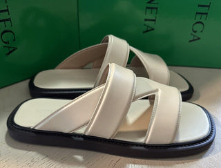 NIB $760 Bottega Veneta Men Vienna Calf Leather Sandal Ivory 12 US/45 Eu