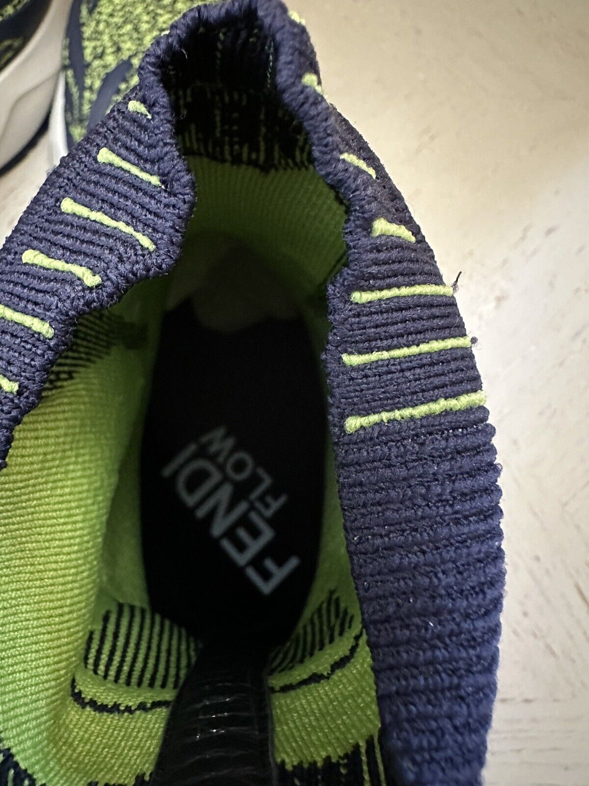 NIB 1190 долларов США Fendi Contrast Knit High Top кроссовки Темно-синий/зеленый 11 US/10 UK