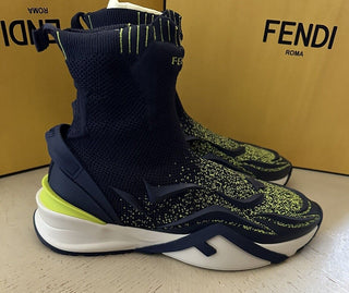 NIB 1190 долларов США Fendi Contrast Knit High Top кроссовки Темно-синий/зеленый 11 US/10 UK