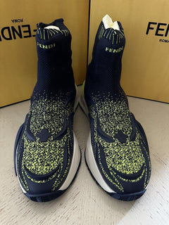 NIB 1190 долларов США Fendi Contrast Knit High Top кроссовки Темно-синий/зеленый 11 US/10 UK