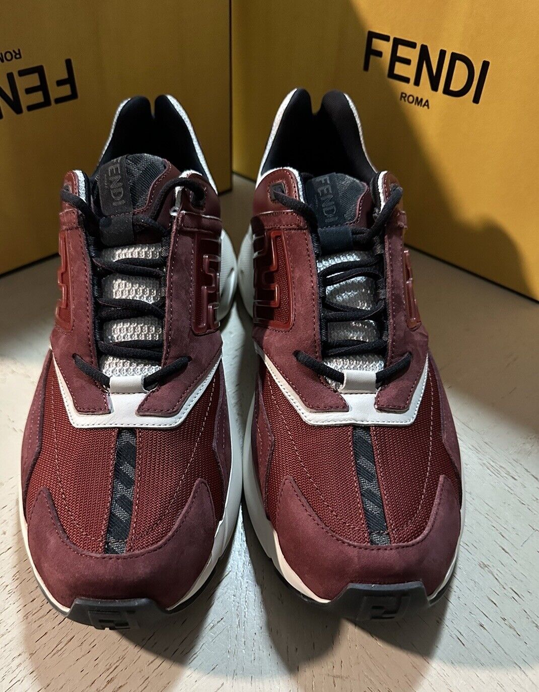 NIB $1100 Fendi Men FF Logo Athletic Sneakers Burgundy 10 US/9 UK