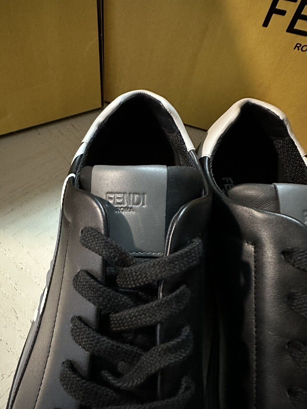 NIB $795 Fendi Men FF Logo Leather Sneakers Black 10 US/9 UK