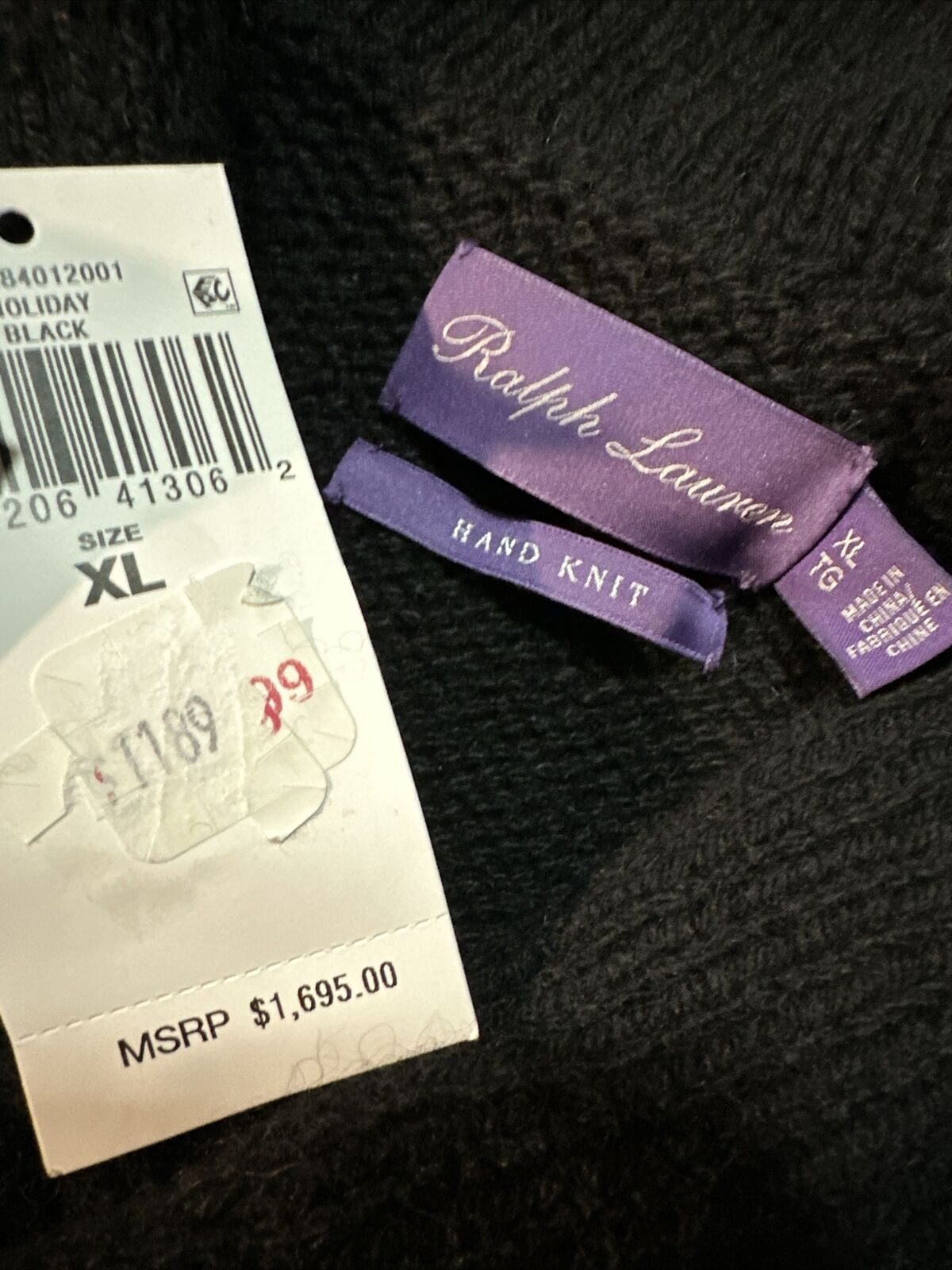 Neu mit Etikett: 1695 $ Ralph Lauren Purple Label Herren-Kaschmirpullover mit Schalkragen, Schwarz, Größe XL