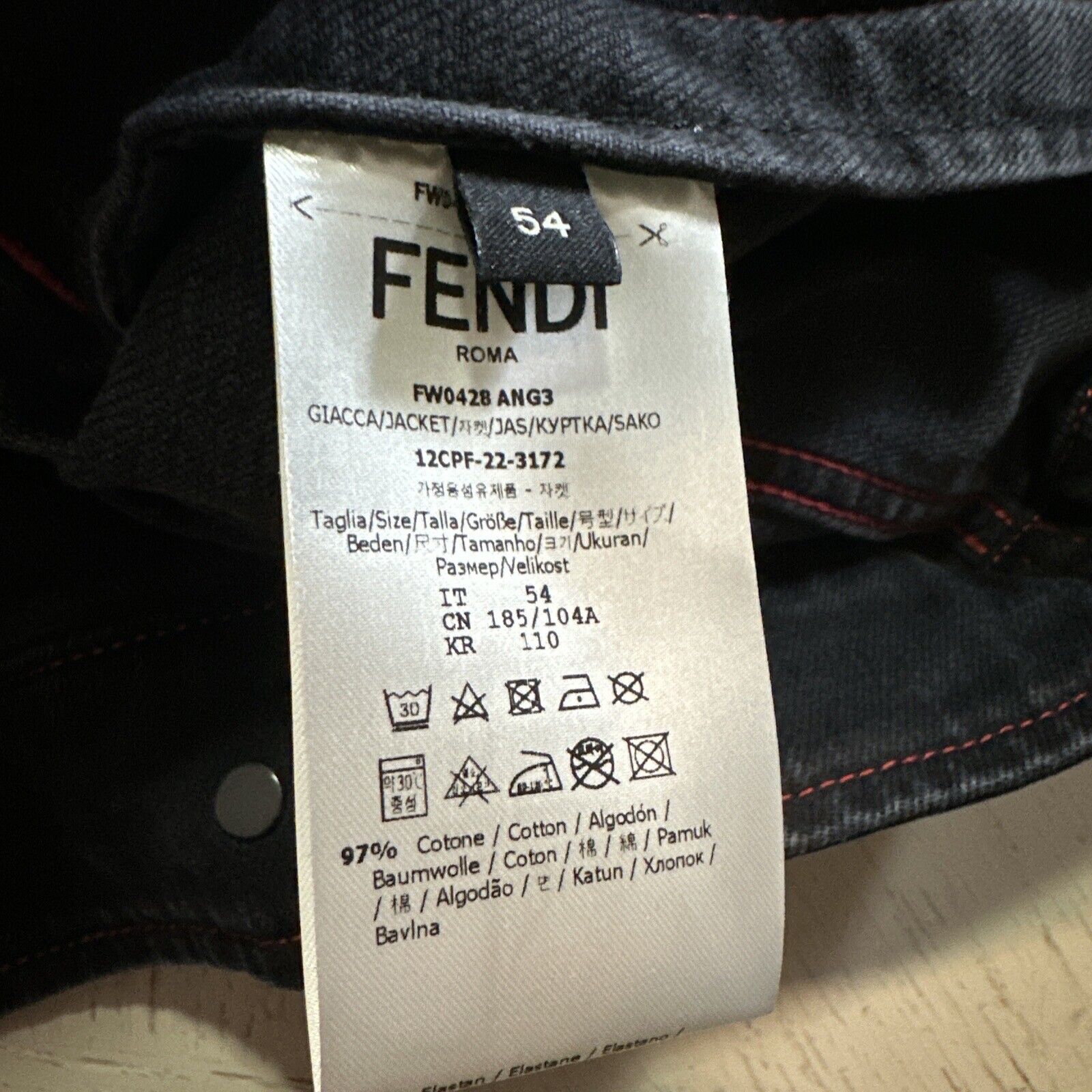 NWT $1980 Fendi Men’s Denim Jacket Black 44 US/54 Ita FW0428