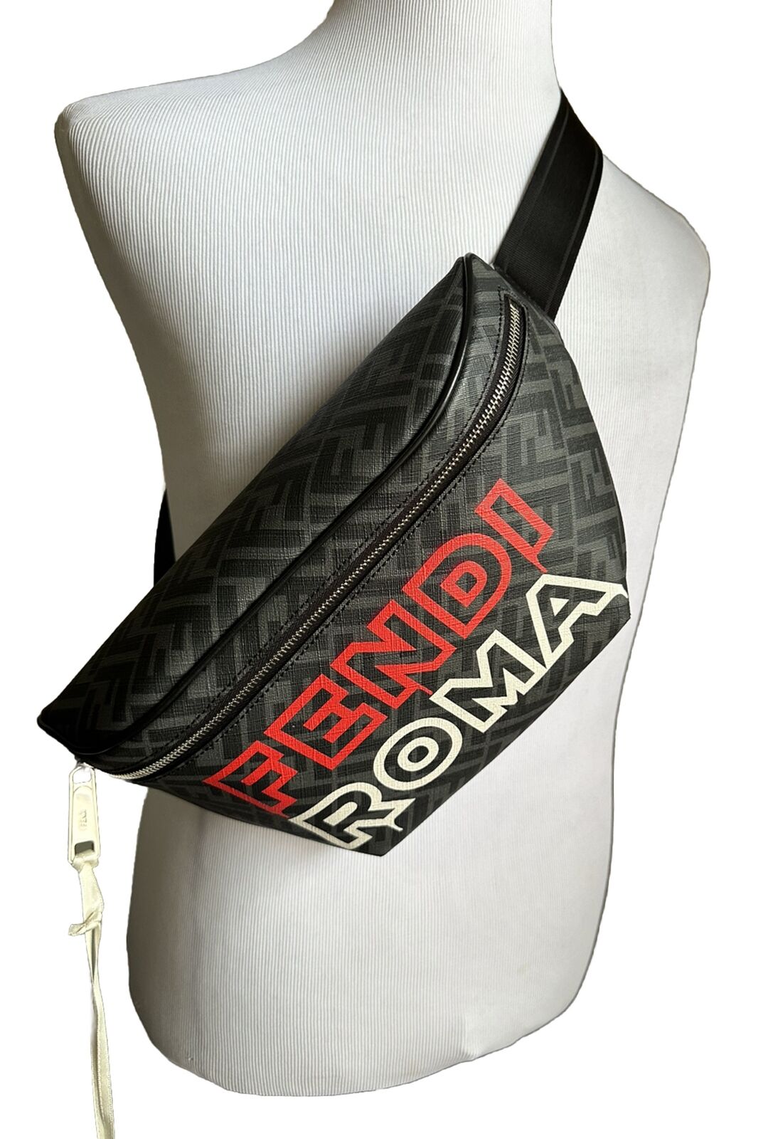 New $1350 Fendi Canvas/Leather Belt Bag Color Black/Gray One Size 7VA562