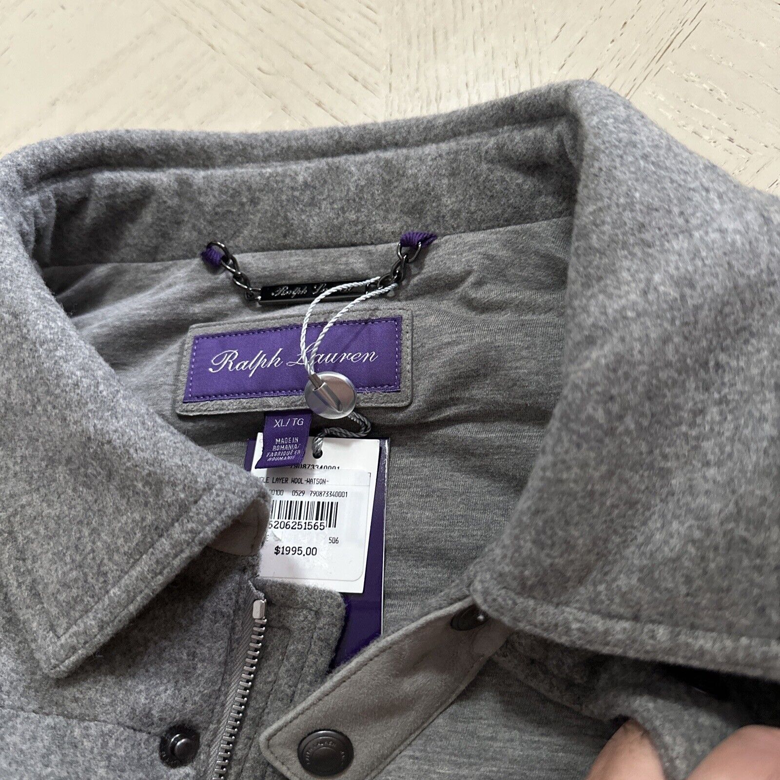 New $1995 Ralph Lauren Purple Label Men Jacket Coat Shirt Gray Size XL