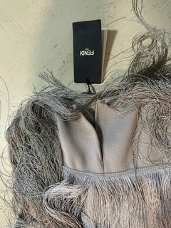 New $3290 Fendi Colorblocked Tiered Fringe Dress Beige/Multi 38/4 Italy